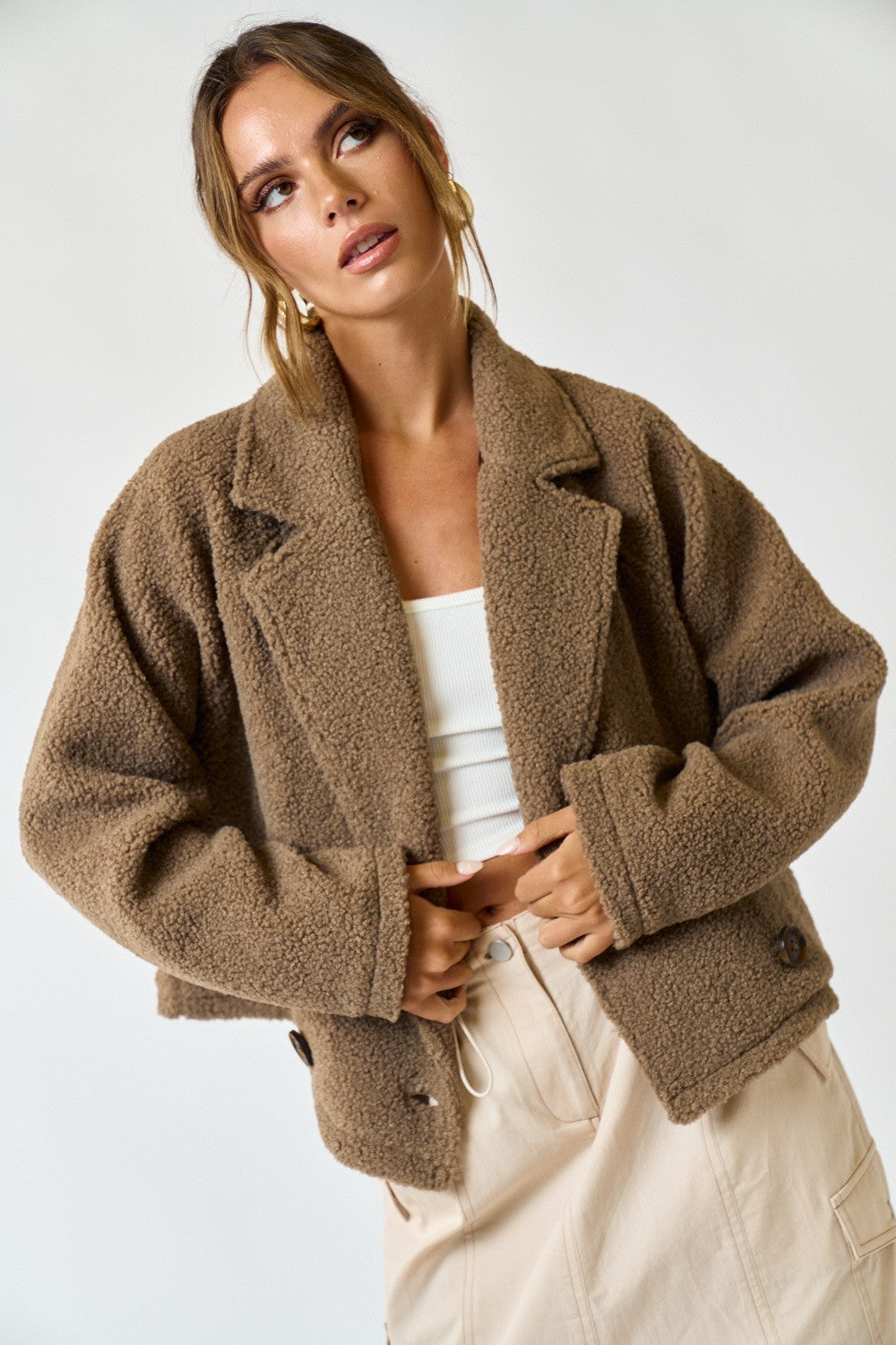 Sherpa Waist Coat in Taupe