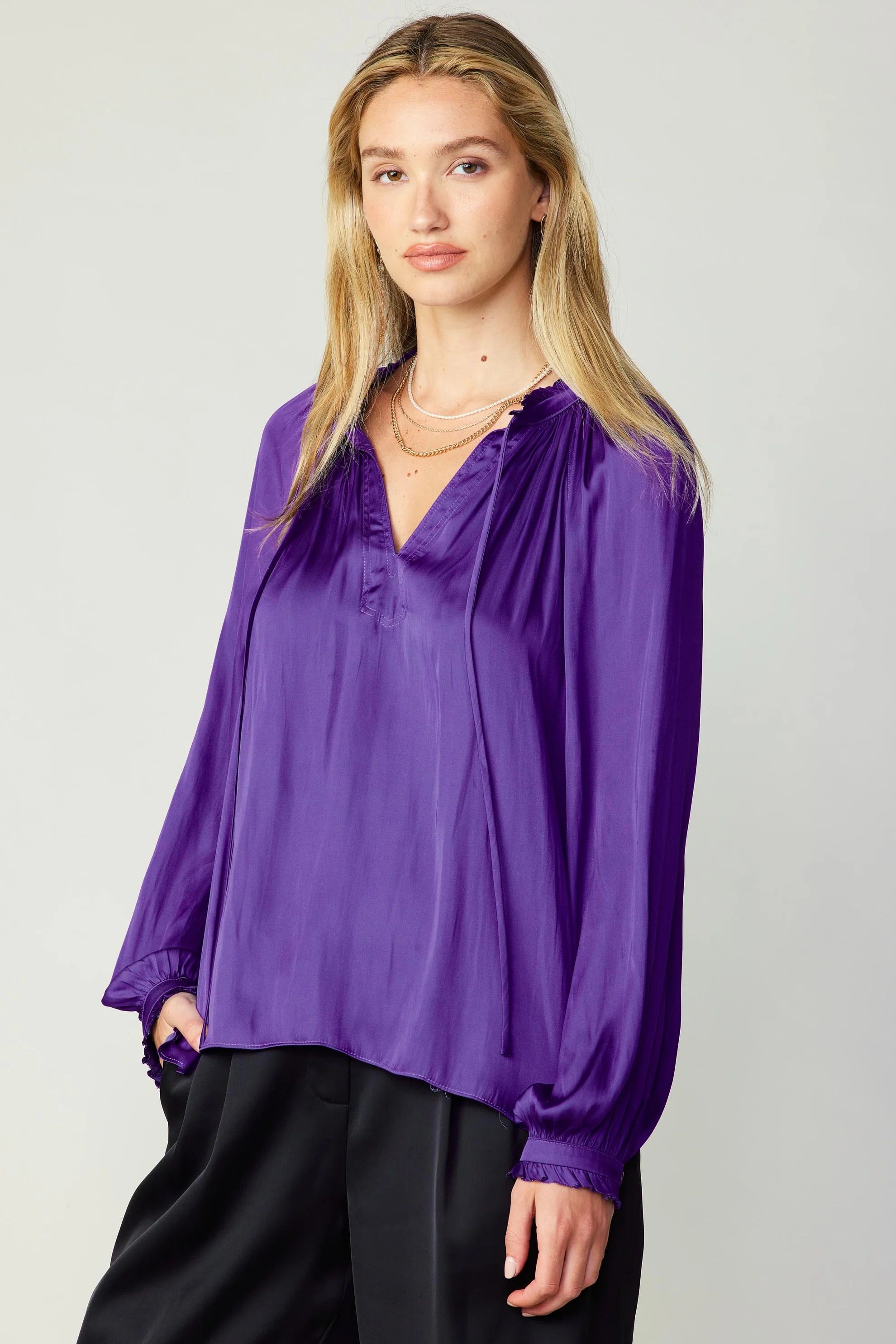 Ruffle Cuff Blouse in French Violet