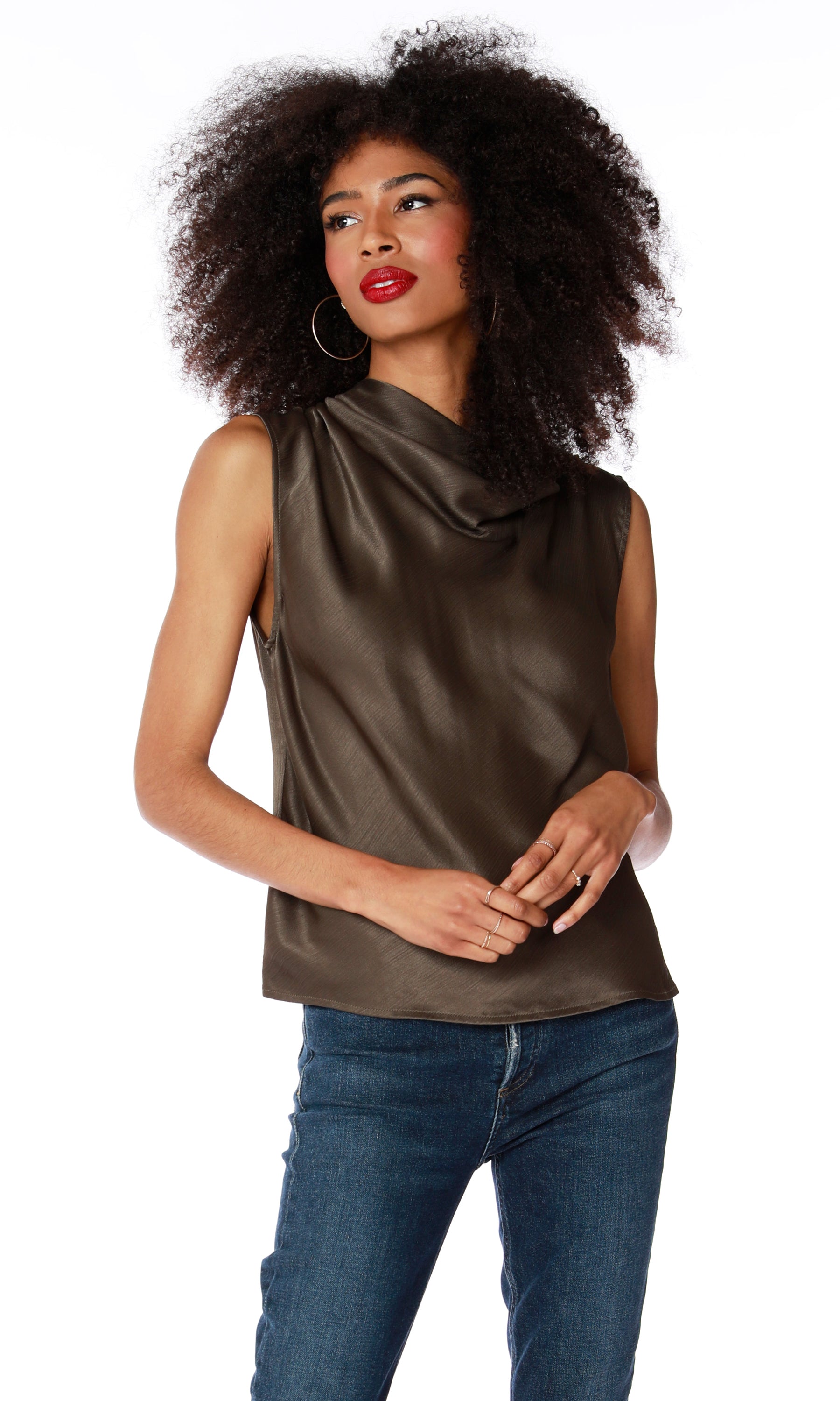 Sleeveless Draped Blouse in Army
