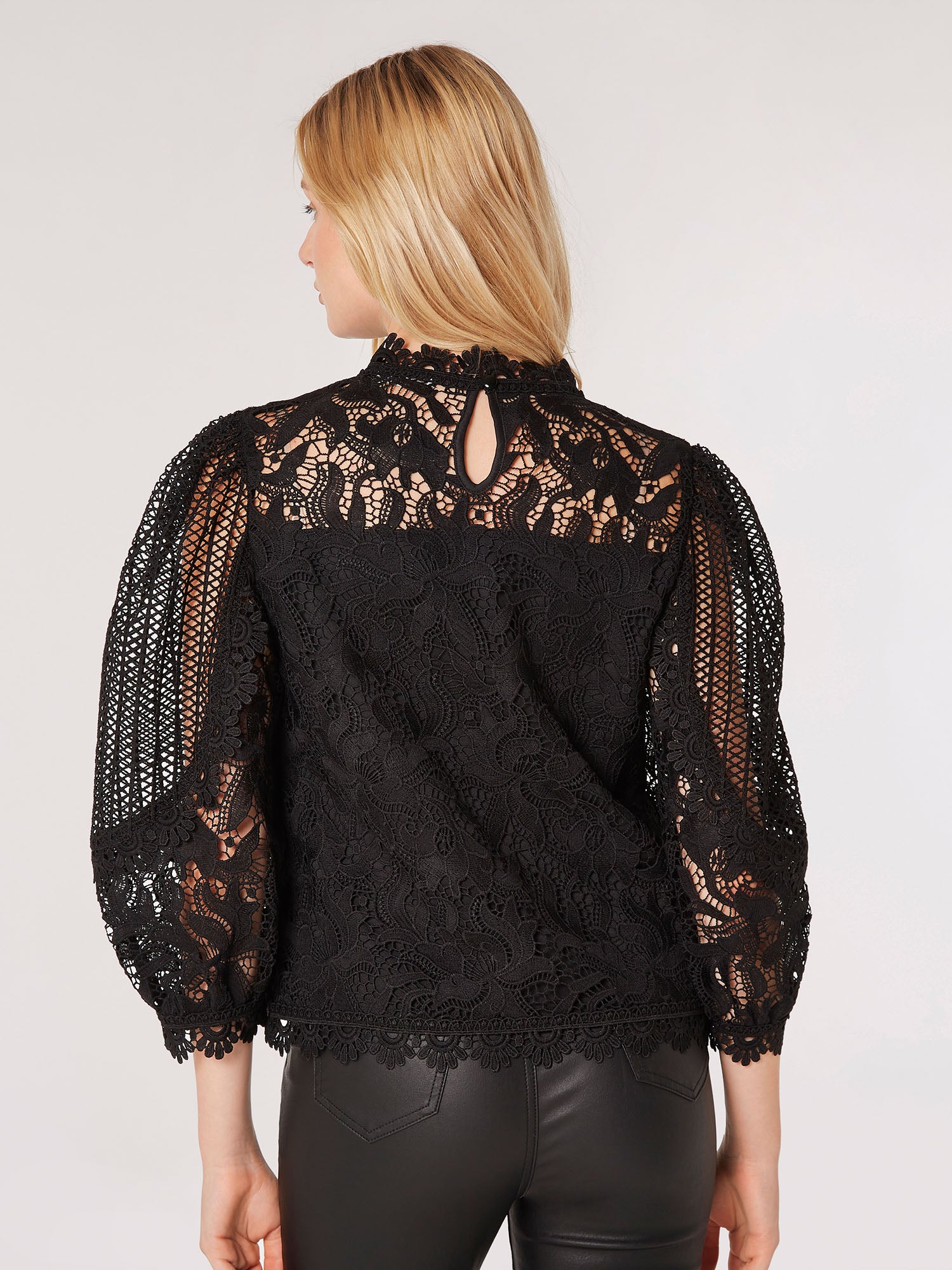 Victoriana Mixed Lace Top in Black