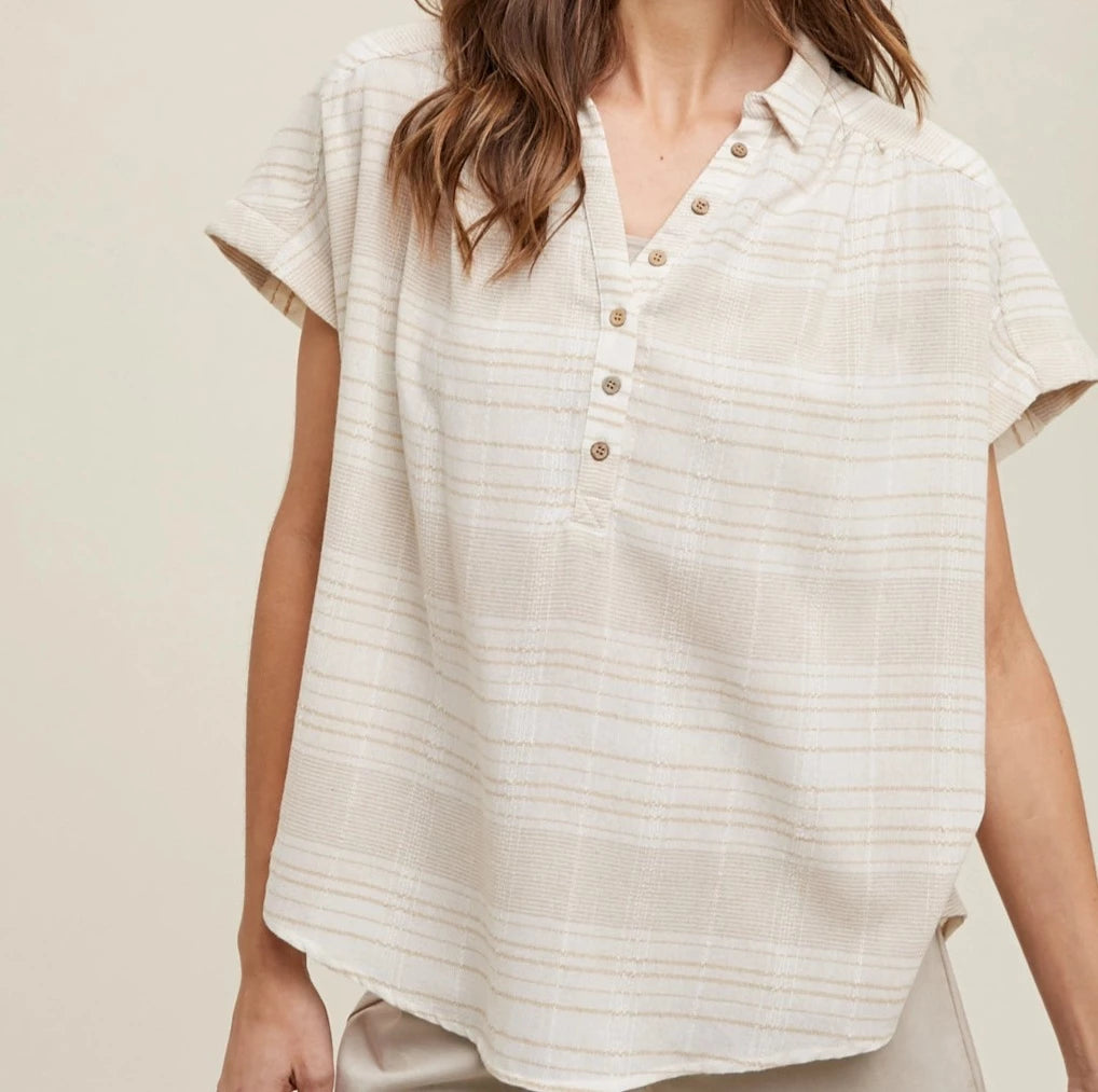 The Camp Shirt in Taupe Stripe