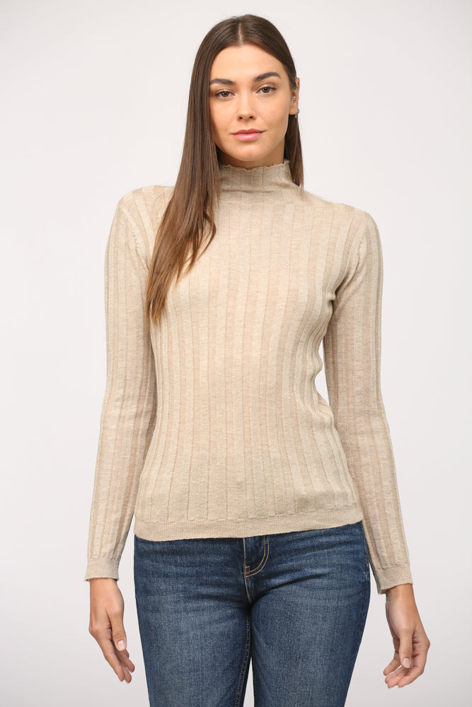 Cream and Gold Mock Neck Top