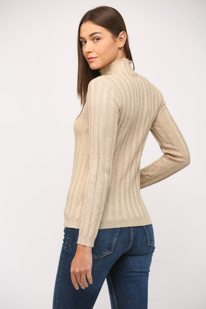 Cream and Gold Mock Neck Top