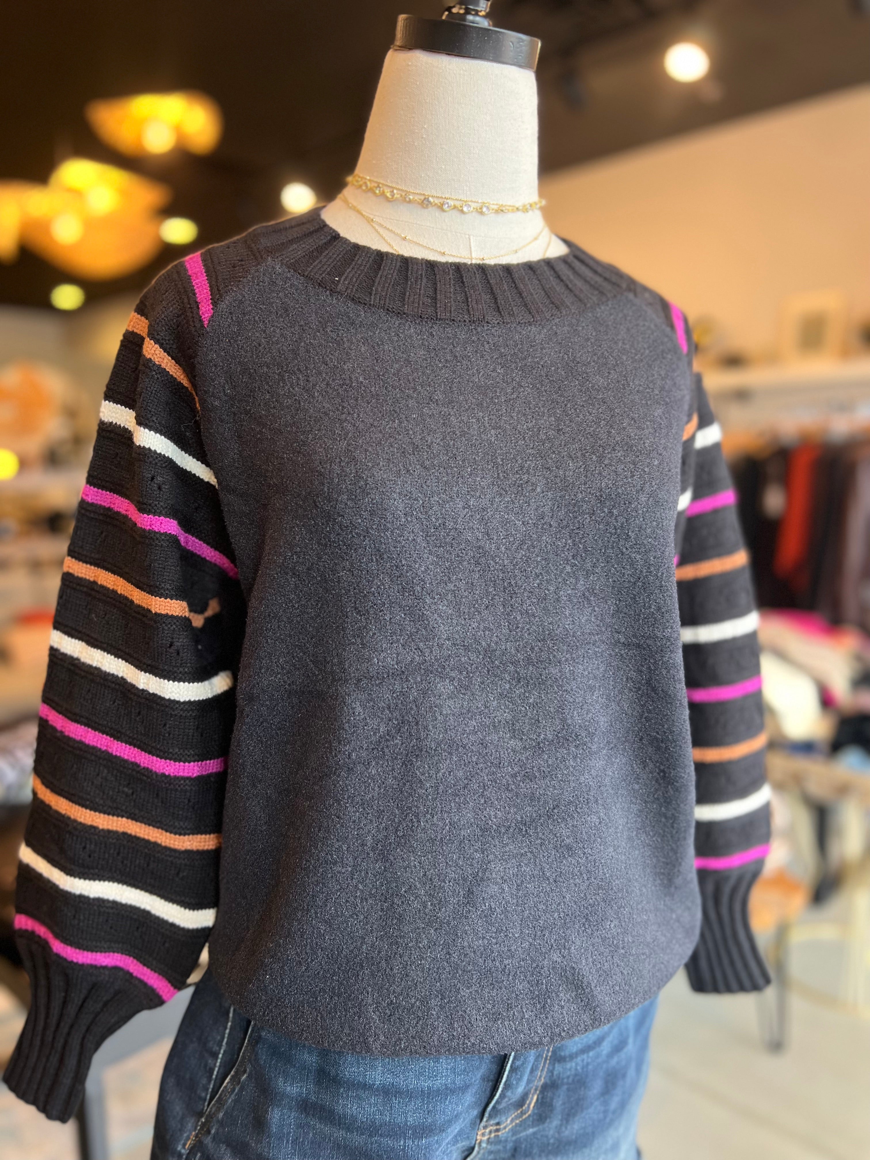 Stripe Sleeve Sweater in Black