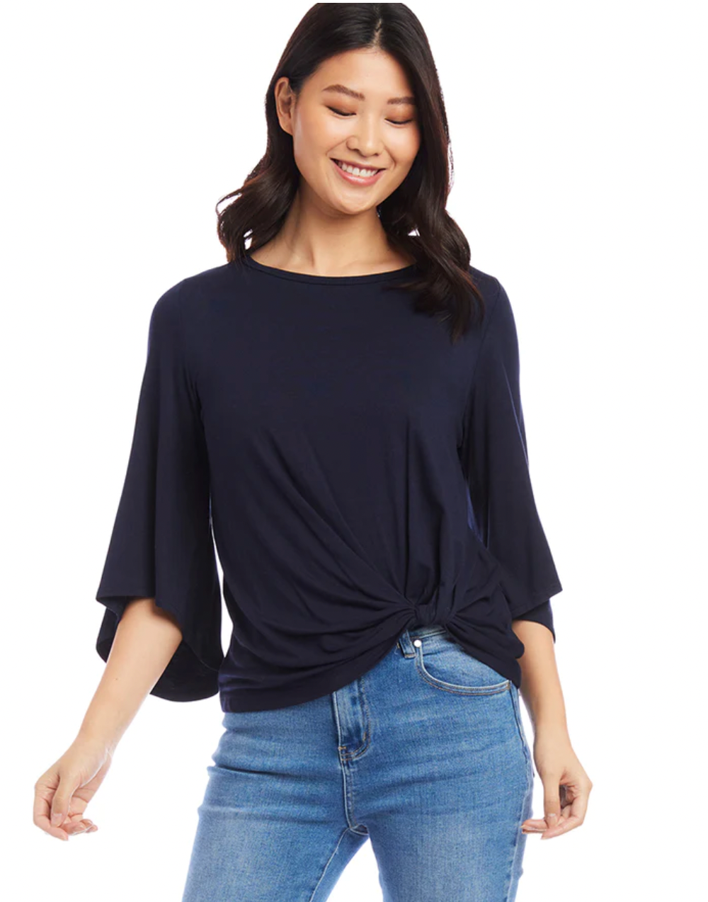 Flare Sleeve Top in Navy