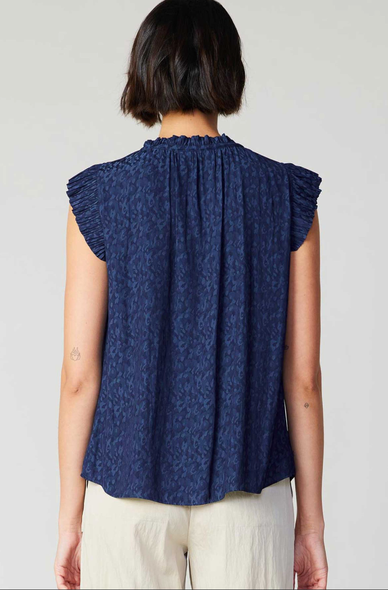 Margot Jacquard Pleated Blouse in Midnight