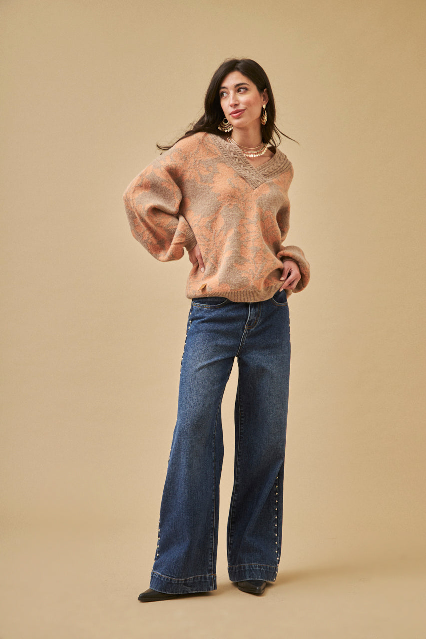 Floral Jacquard Sweater in Salmon
